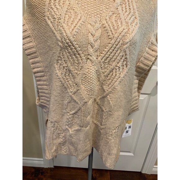 BCBG MAXAZRIA Tan Cable Knit Sleeveless Knit Sweater w/ Button Neck, Size M/L - Picture 3 of 9